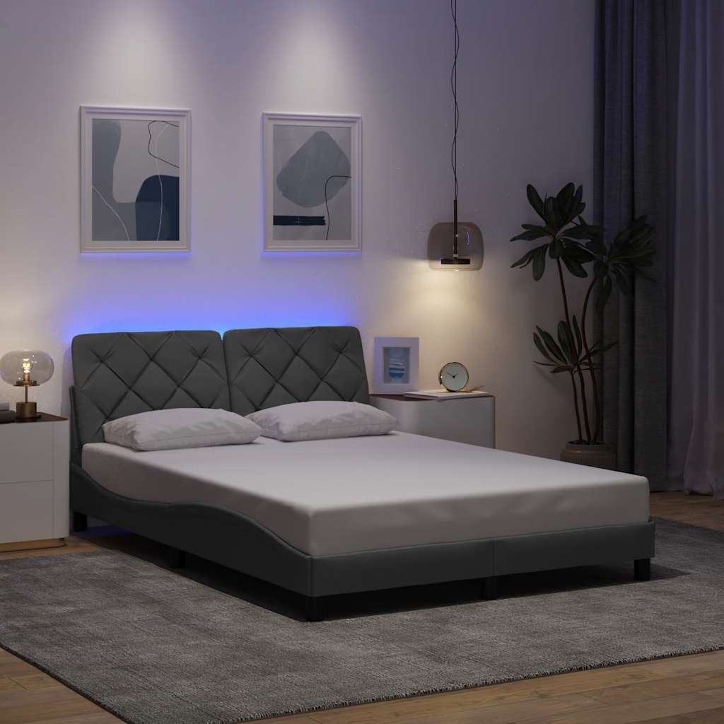 Bettgestell mit LED ohne Matratze Hellgrau 140x190 cm Stoff