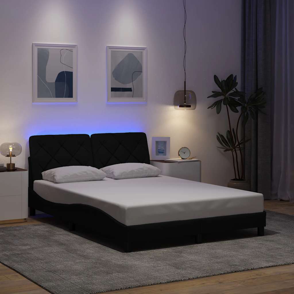 Bettgestell mit LED ohne Matratze Schwarz 140x190 cm Stoff