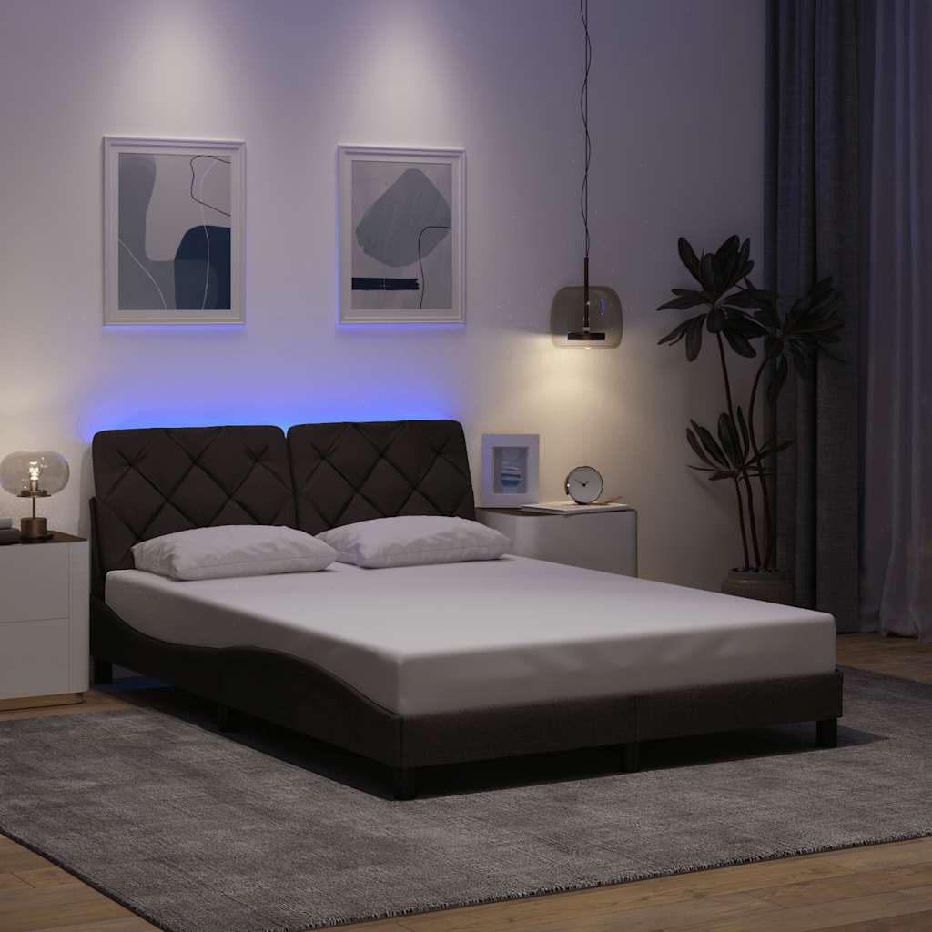 Bettgestell mit LED ohne Matratze Dunkelbraun 140x190 cm Stoff