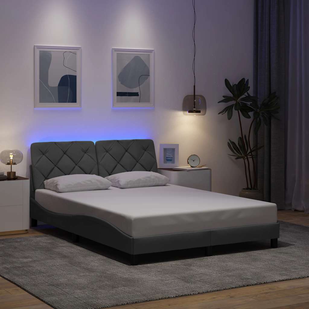 Bettgestell mit LED ohne Matratze Hellgrau 140x200 cm Stoff