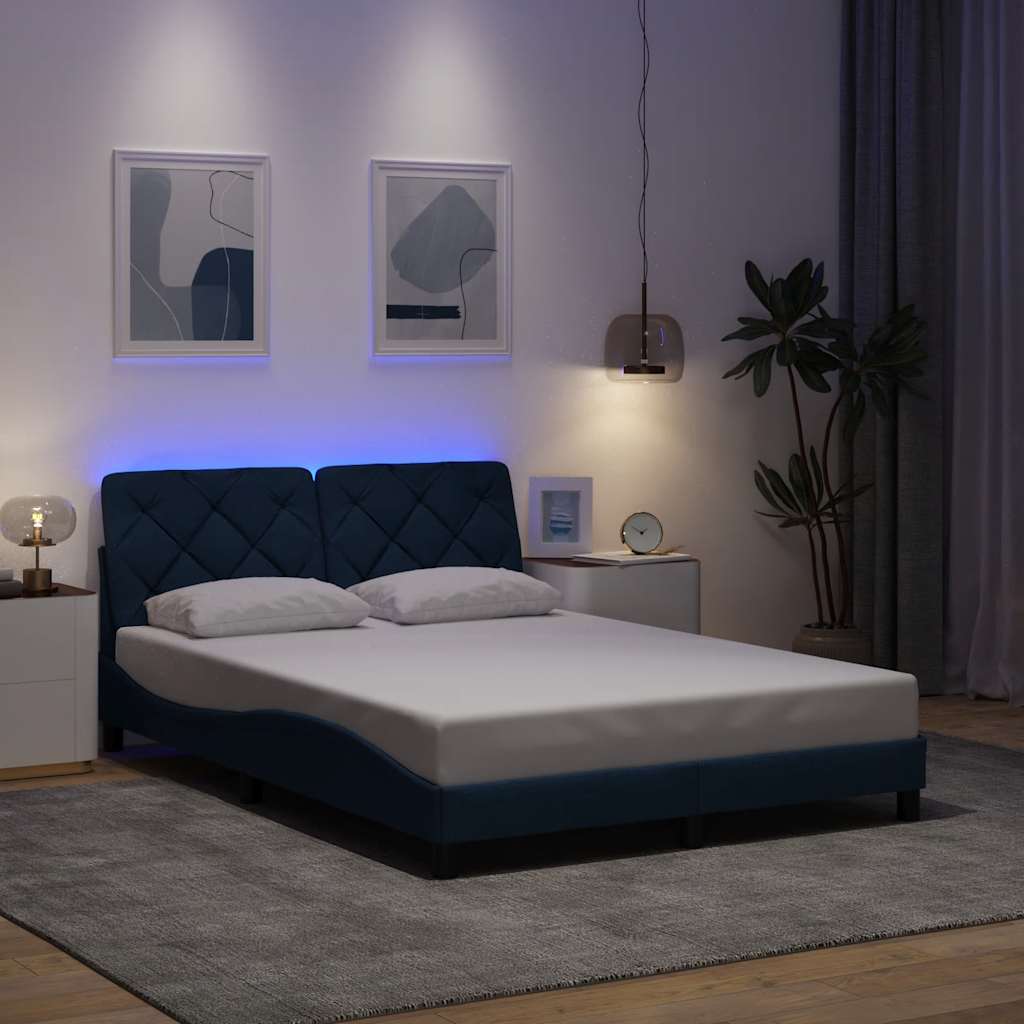 Bettgestell mit LED ohne Matratze Blau 140x200 cm Stoff