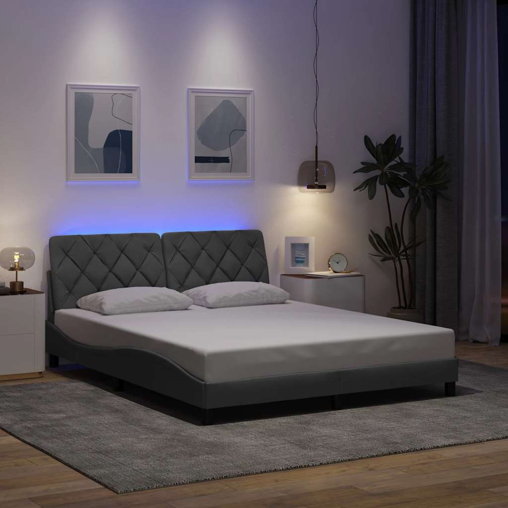Bettgestell mit LED ohne Matratze Hellgrau 160x200 cm Stoff