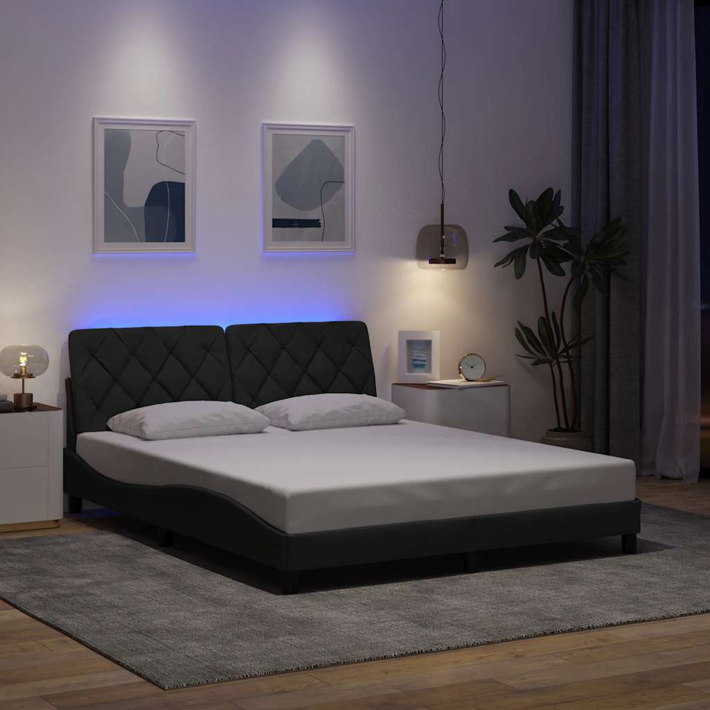 Bettgestell mit LED ohne Matratze Dunkelgrau 160x200 cm Stoff