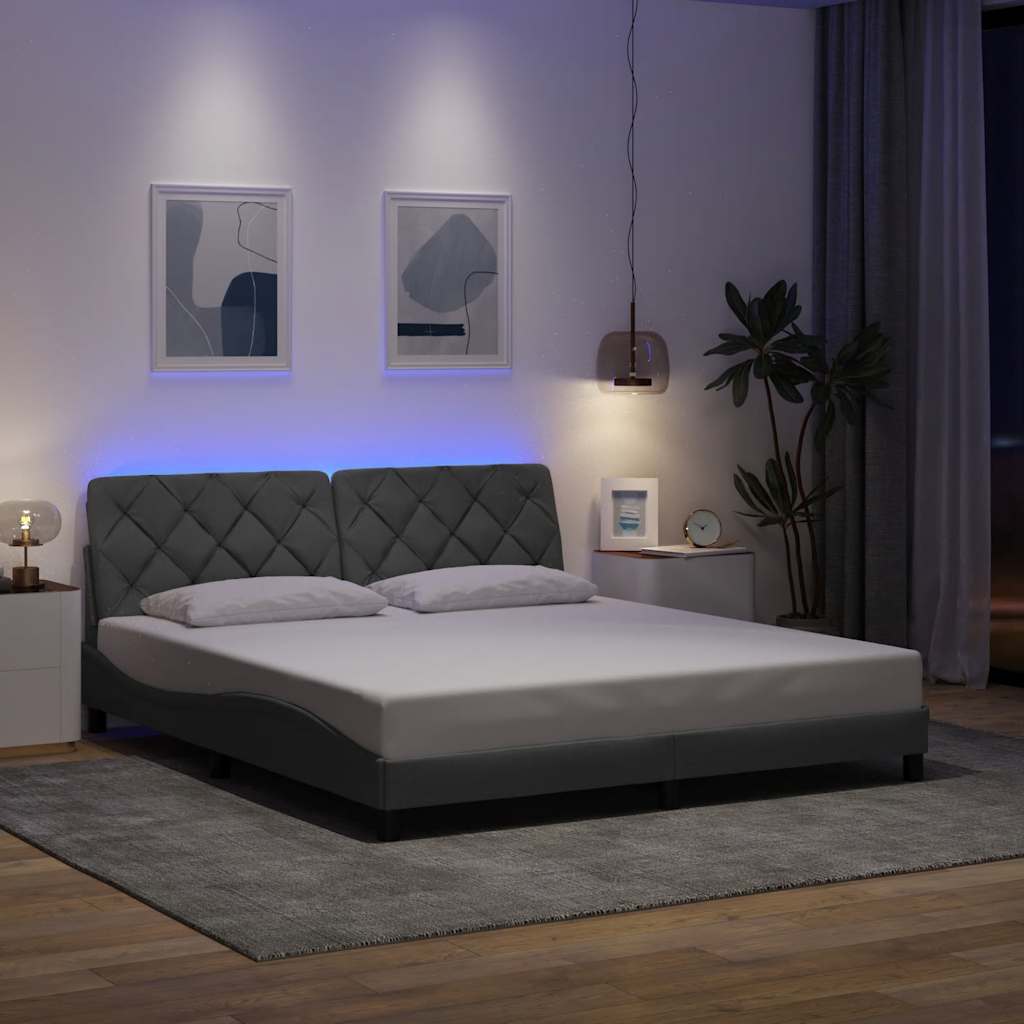 Bettgestell mit LED ohne Matratze Hellgrau 180x200 cm Stoff