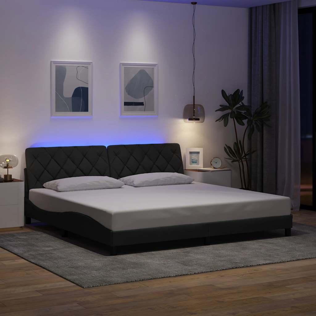 Bettgestell mit LED ohne Matratze Dunkelgrau 200x200 cm Stoff