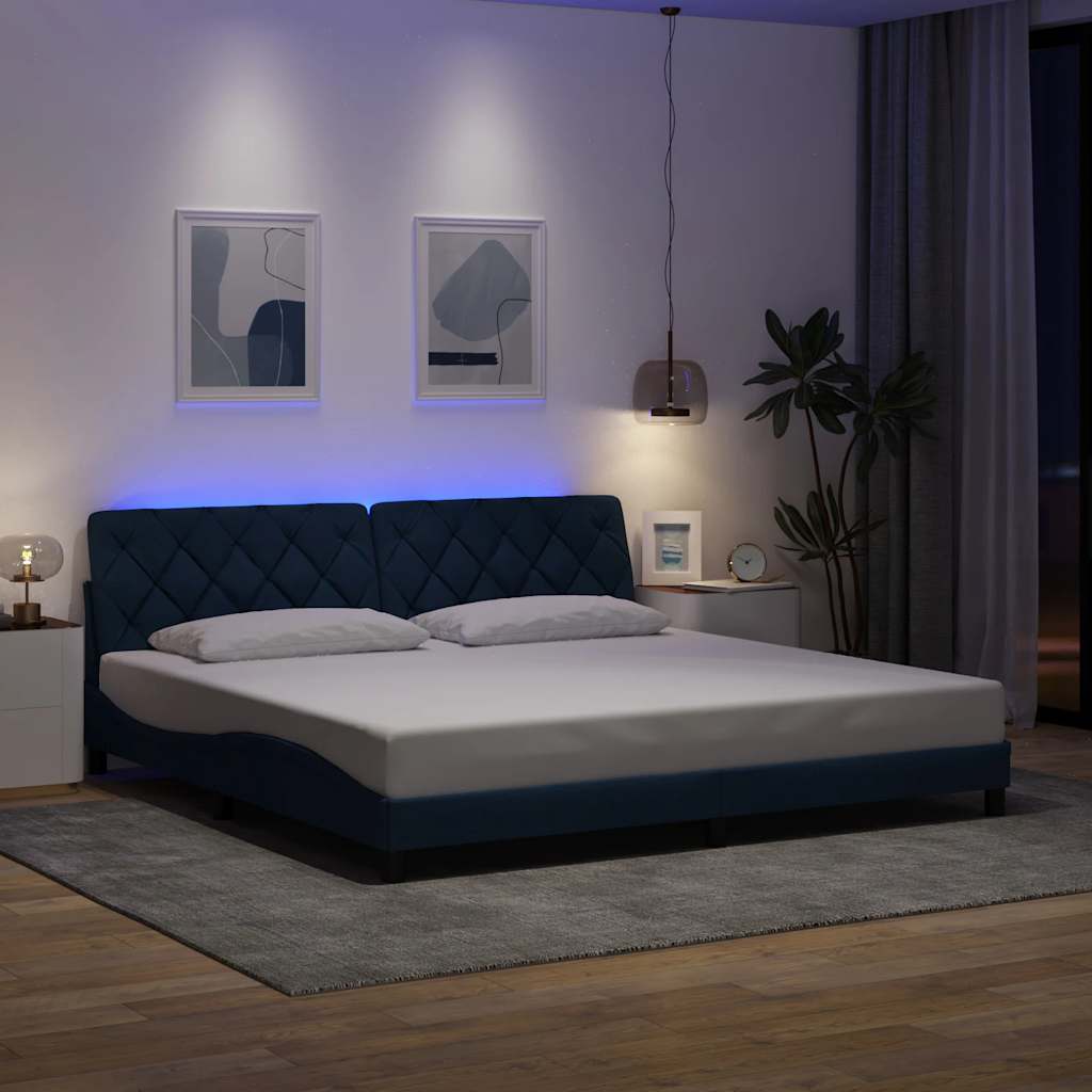 Bettgestell mit LED ohne Matratze Blau 200x200 cm Stoff