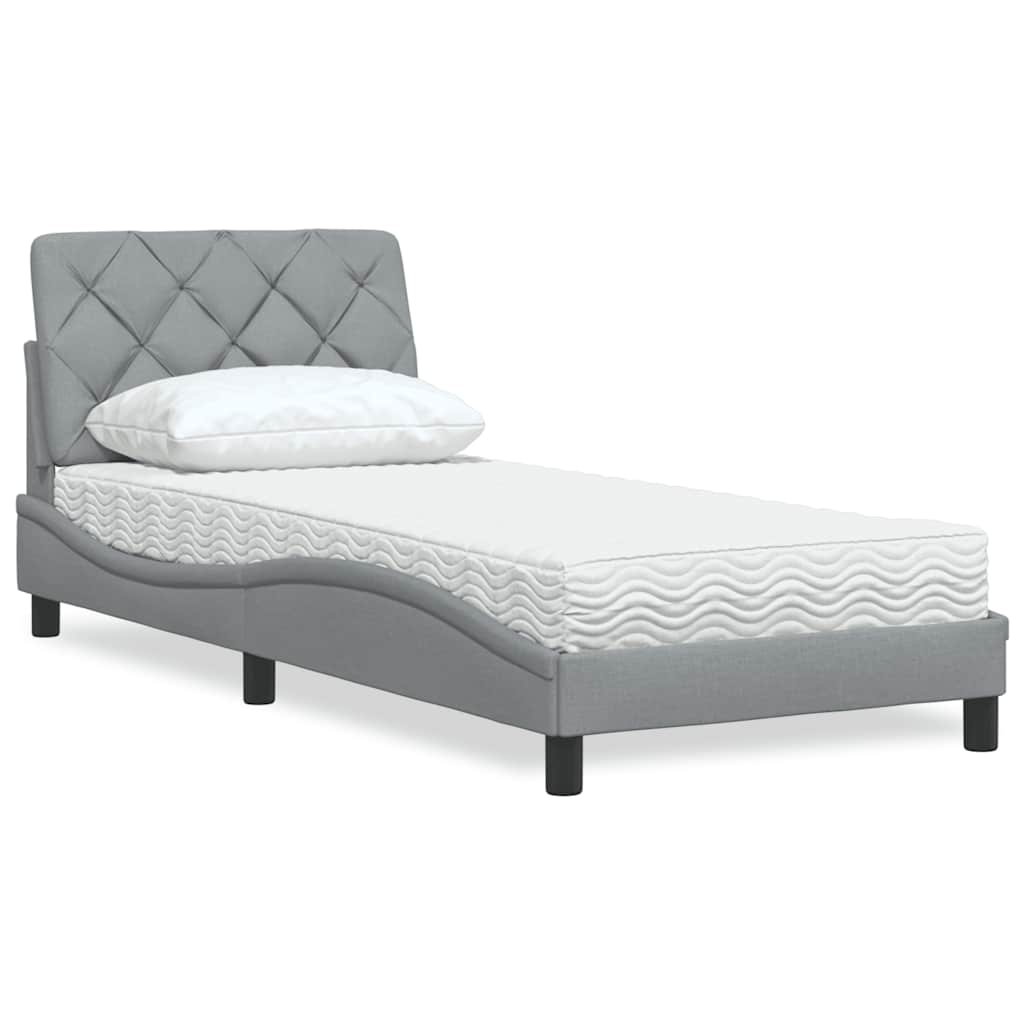 Bett mit Matratze Hellgrau 90x190 cm Stoff