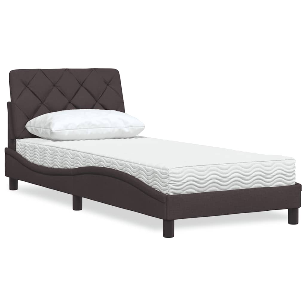 Bett mit Matratze Dunkelbraun 90x200 cm Stoff