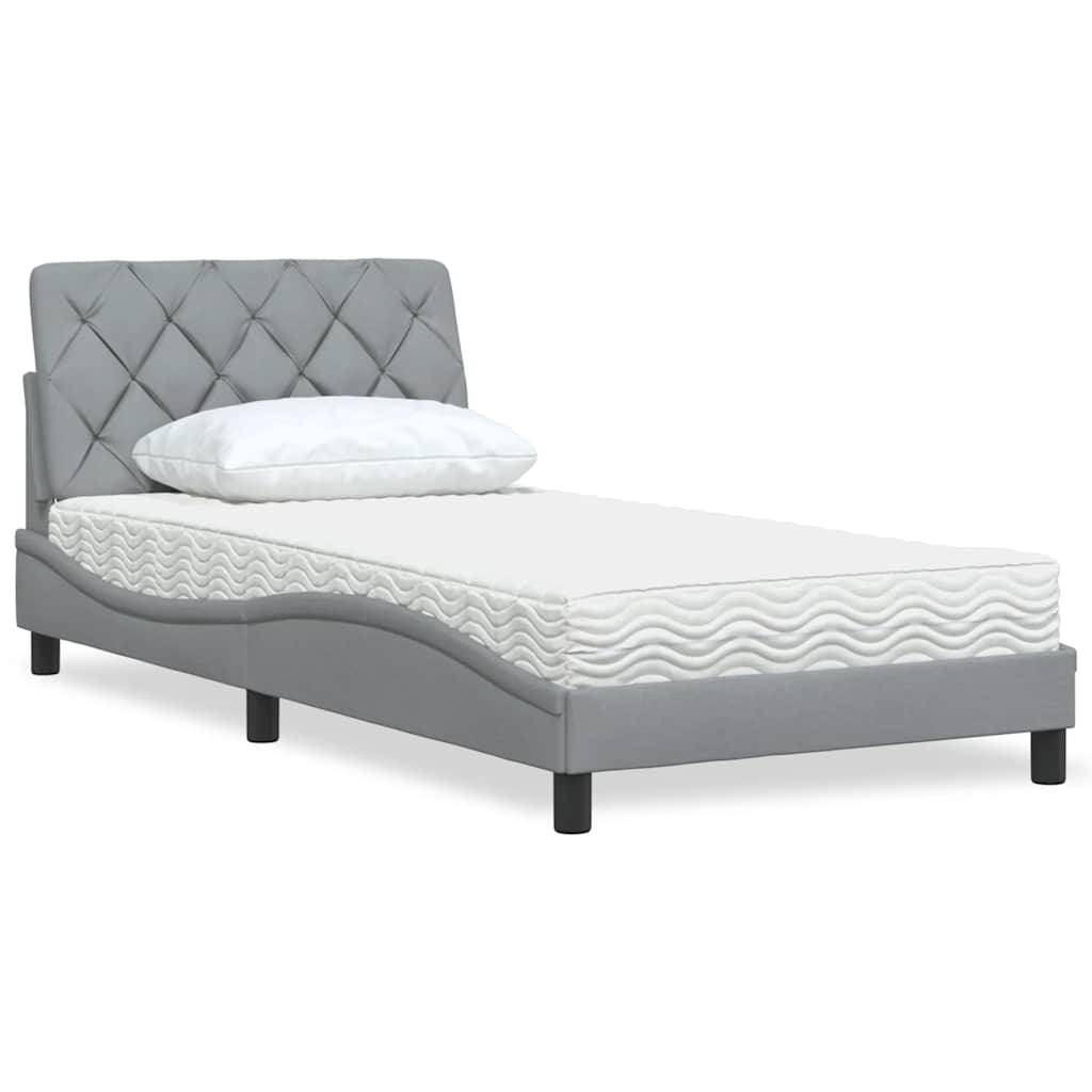 Bett mit Matratze Hellgrau 100x200 cm Stoff