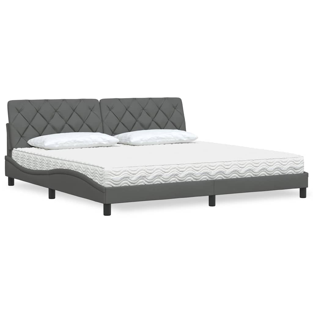 Bett mit Matratze Dunkelgrau 200x200 cm Stoff