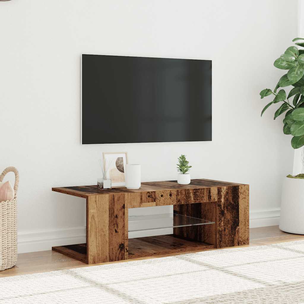 TV-Schrank mit LED-Leuchten Altholz-Optik 90x39x30 cm