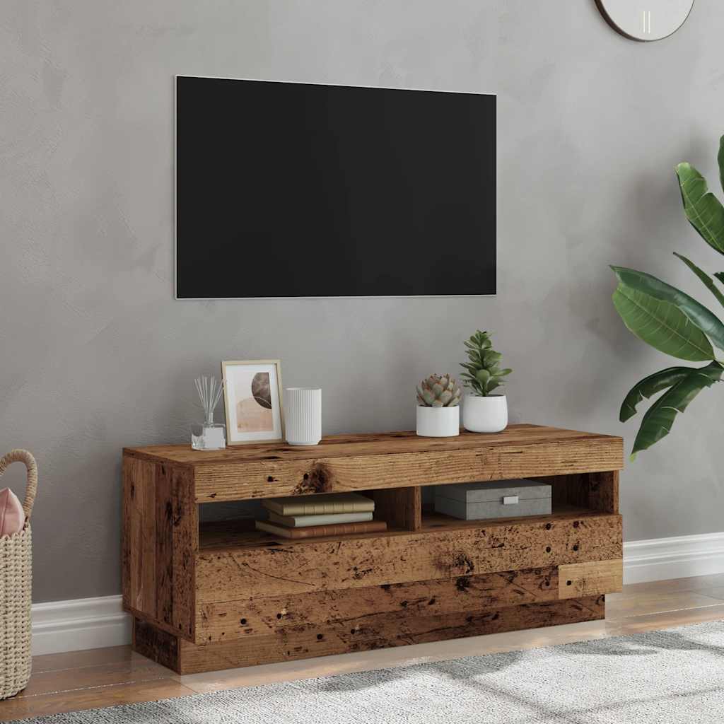 TV-Schrank mit LED-Leuchten Altholz-Optik 100x35x40 cm