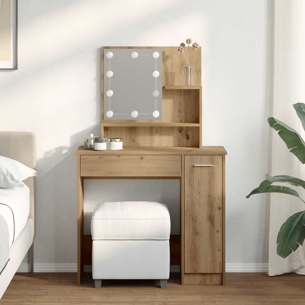 Schminktisch mit LED-Leuchten Artisan-Eiche 86,5x35x136 cm