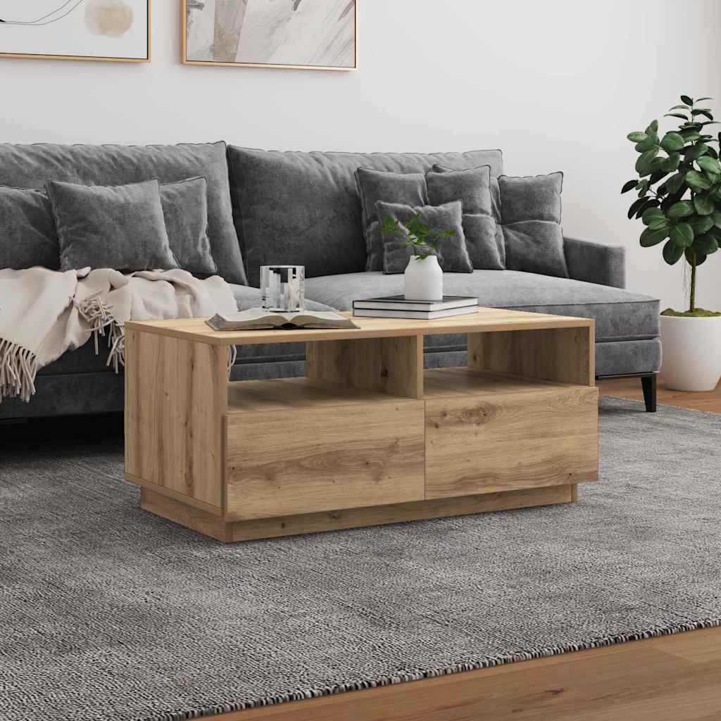 Couchtisch mit LED-Leuchten Artisan-Eiche 90x49x40 cm