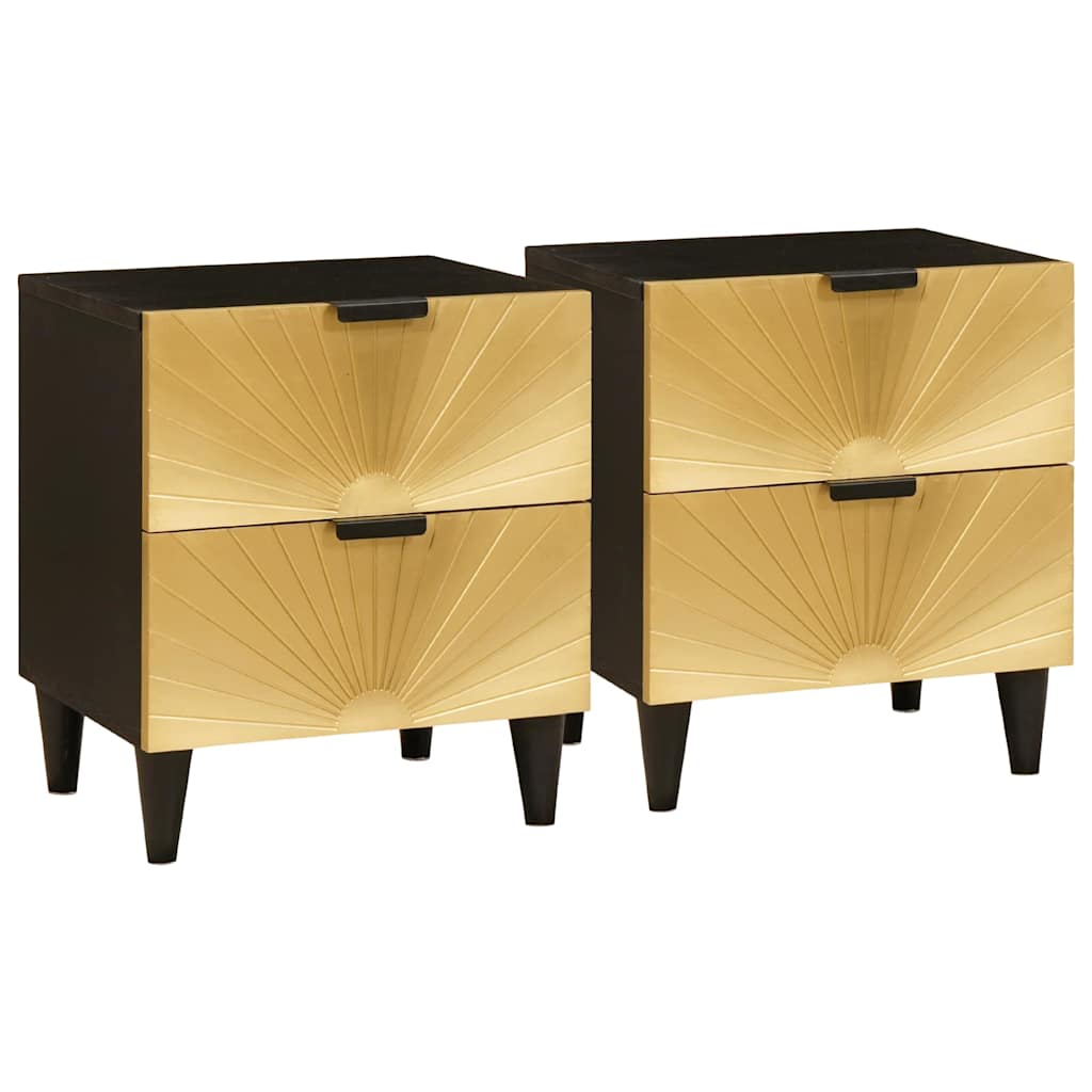 Nachttisch 2 stk. Schwarz und Gold 40 x 33 x 46 cm
