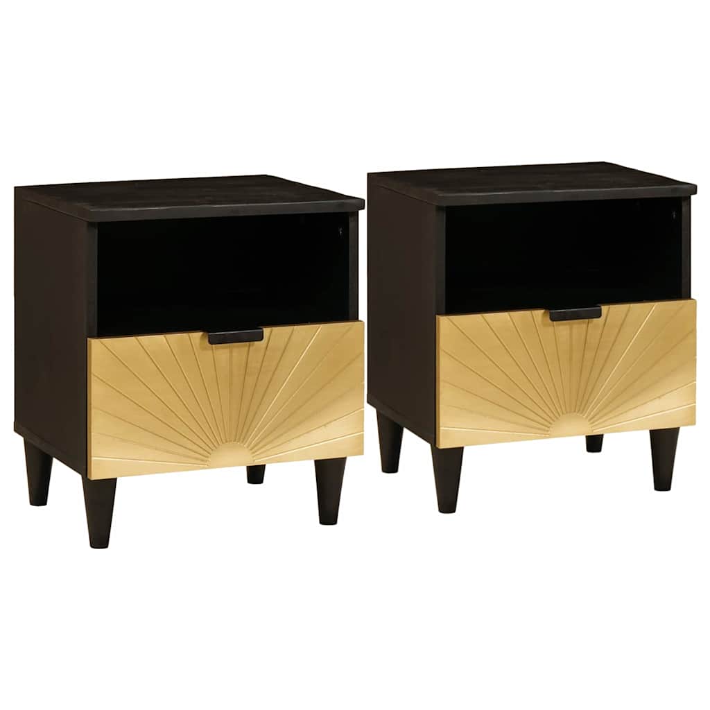 Nachttisch 2 stk. Schwarz und Gold 40 x 33 x 46 cm