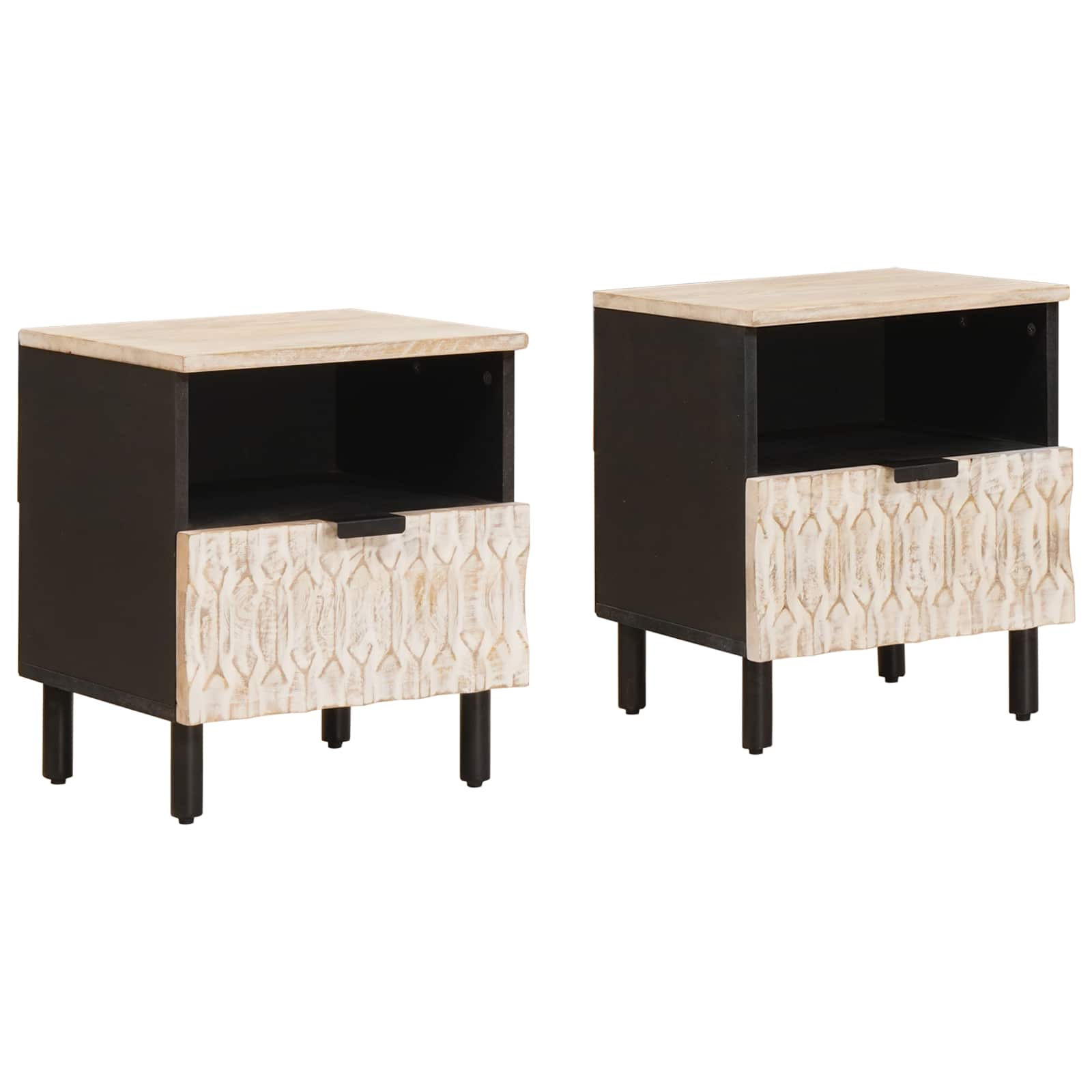 Nachttisch 2 stk. Weiß 40 x 33 x 46 cm Massivholz Mango