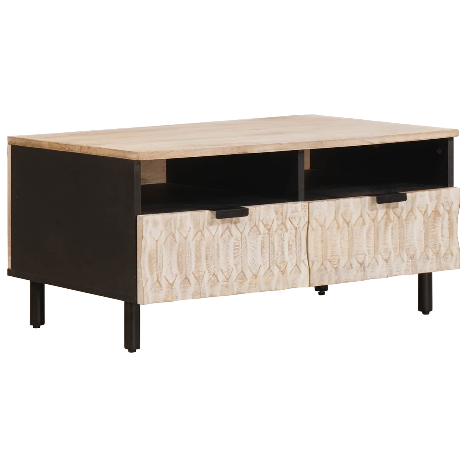 Couchtisch mit Schubladen Weiß 80 x 54 x 40 cm Massivholz Mango
