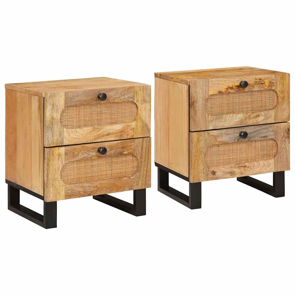Nachttisch 2 stk. Natur 40 x 33 x 46 cm Massivholz Mango