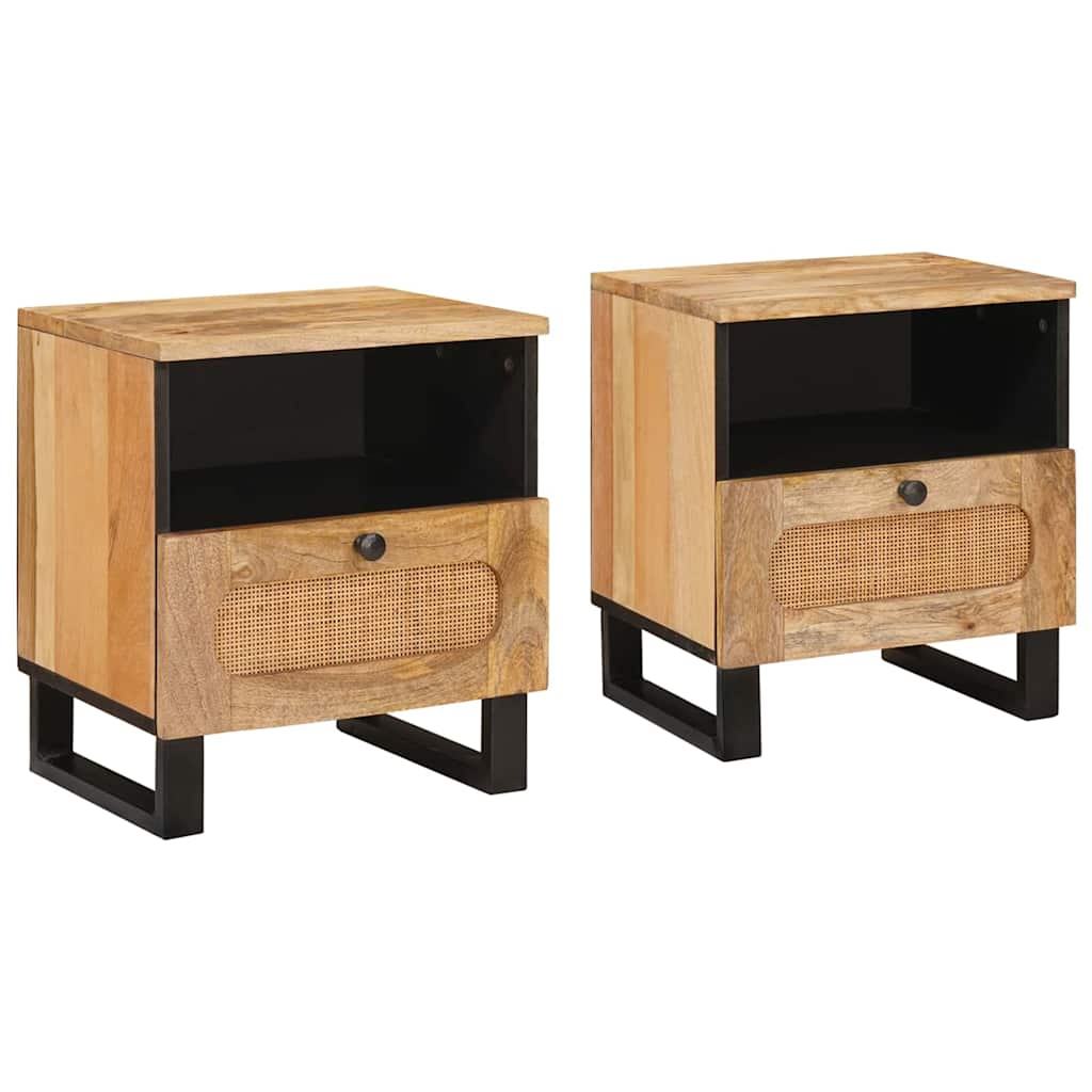 Nachttisch 2 Stk. Natur 40 x 33 x 46 cm Massivholz Mango