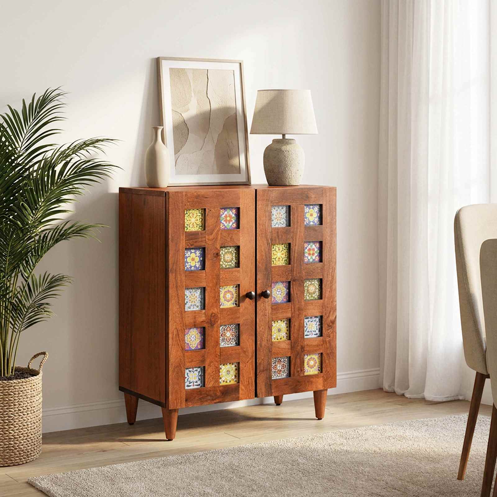 Sideboard 60 x 33 x 75 cm Massivholz Mango Walnuss