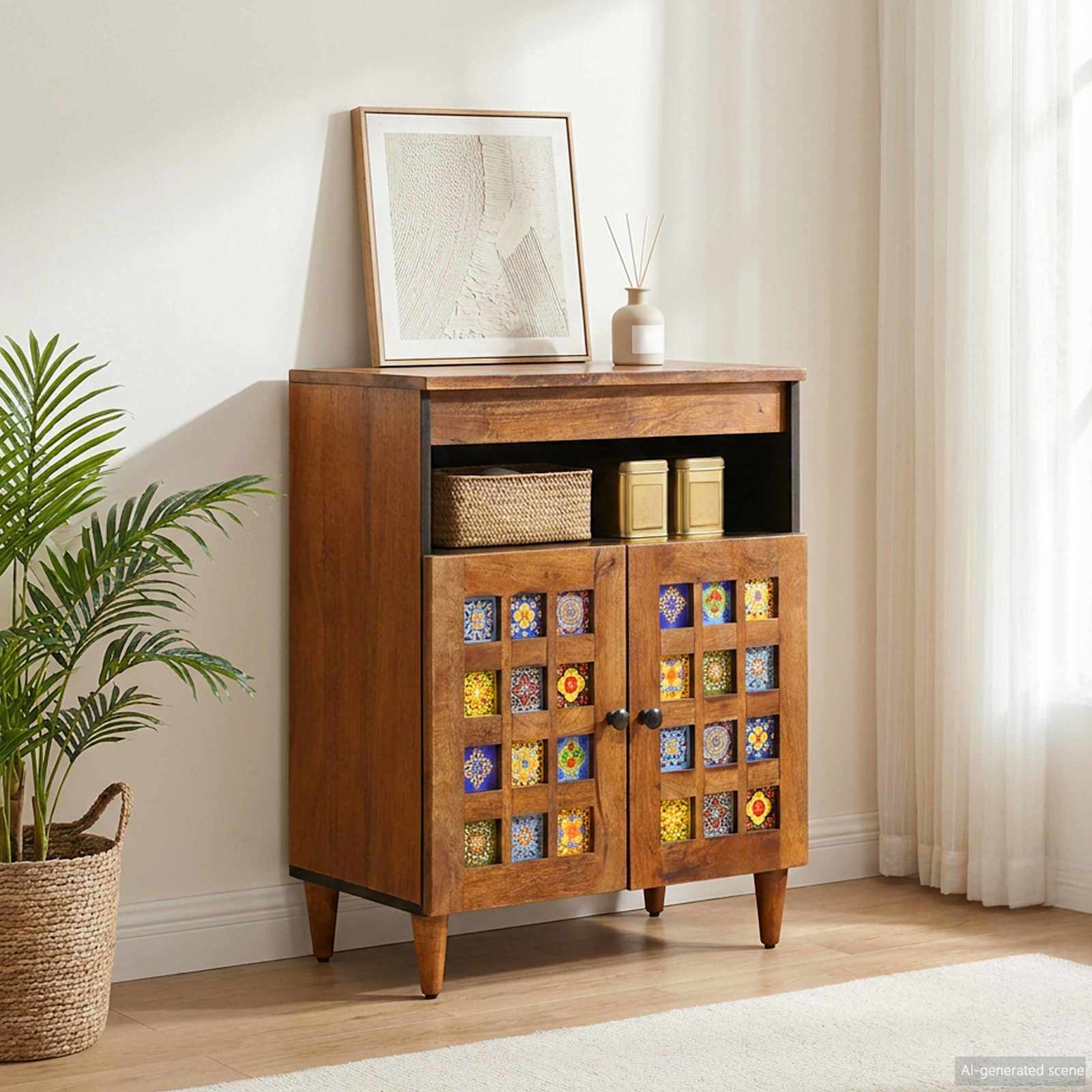 Sideboard Walnuss 60 x 33 x 75 cm Massivholz Mango