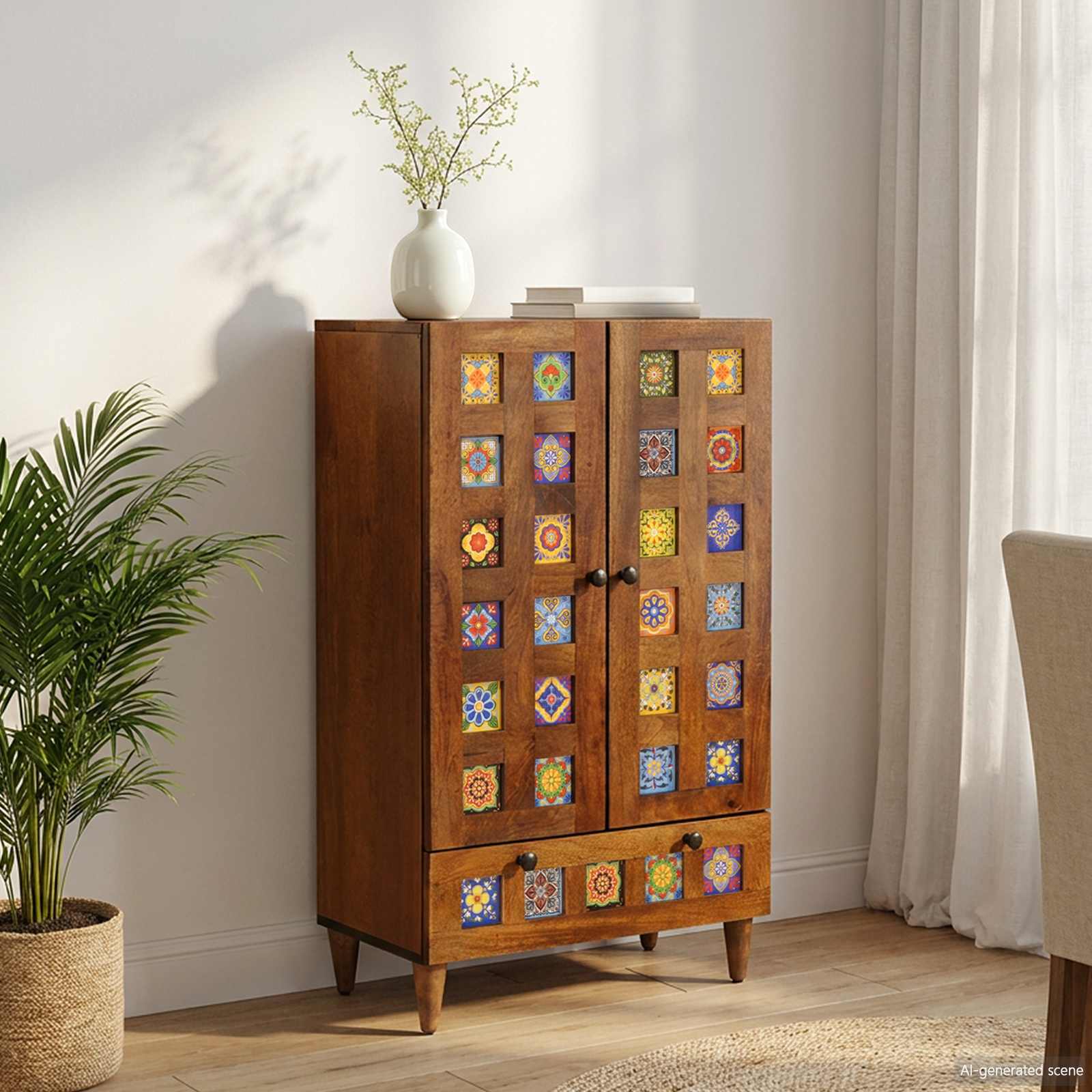 Highboard Walnuss 60 x 33,5 x 100 cm Massivholz Mango