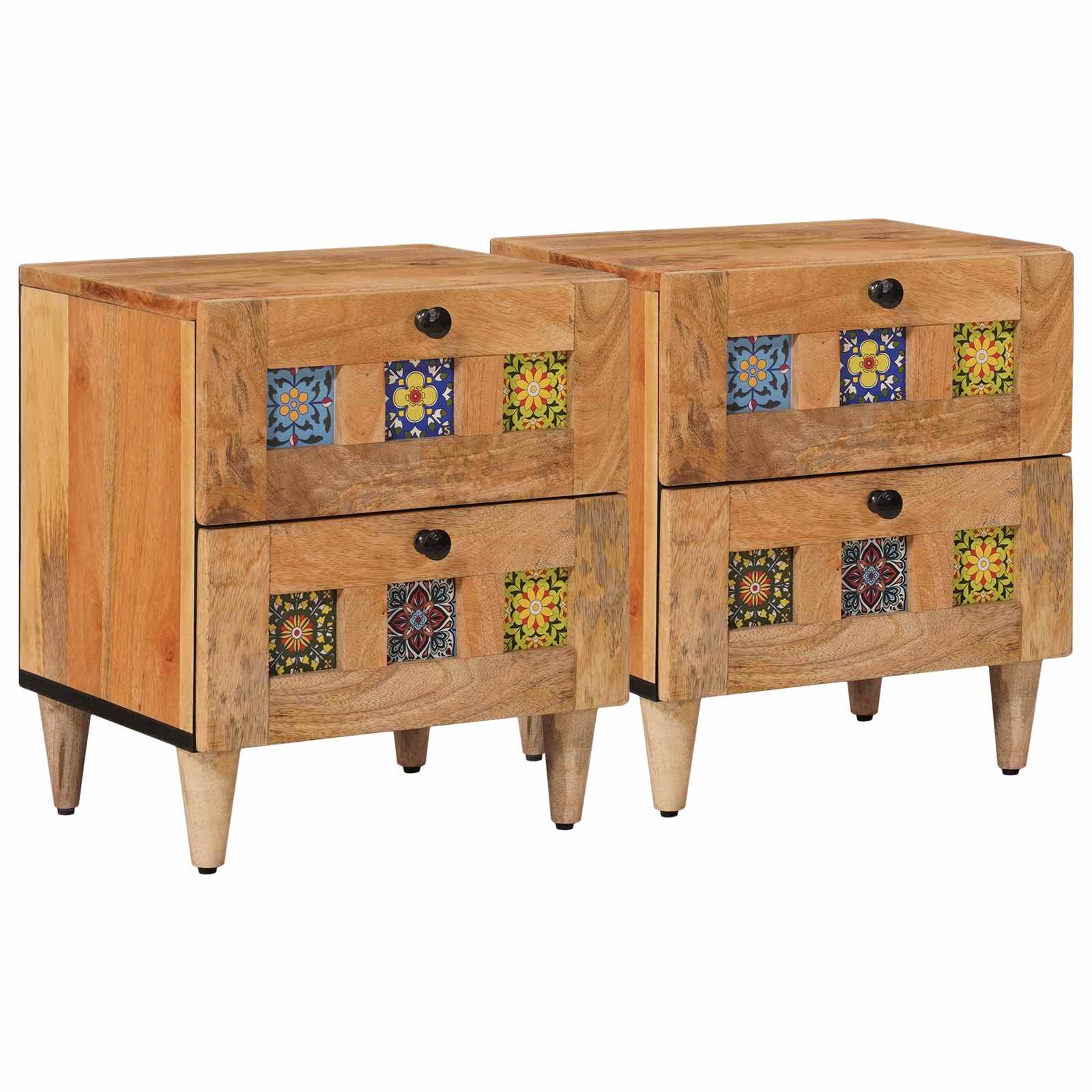 Nachttisch 2 Stk. Natur 40 x 33 x 46 cm Massivholz Mango