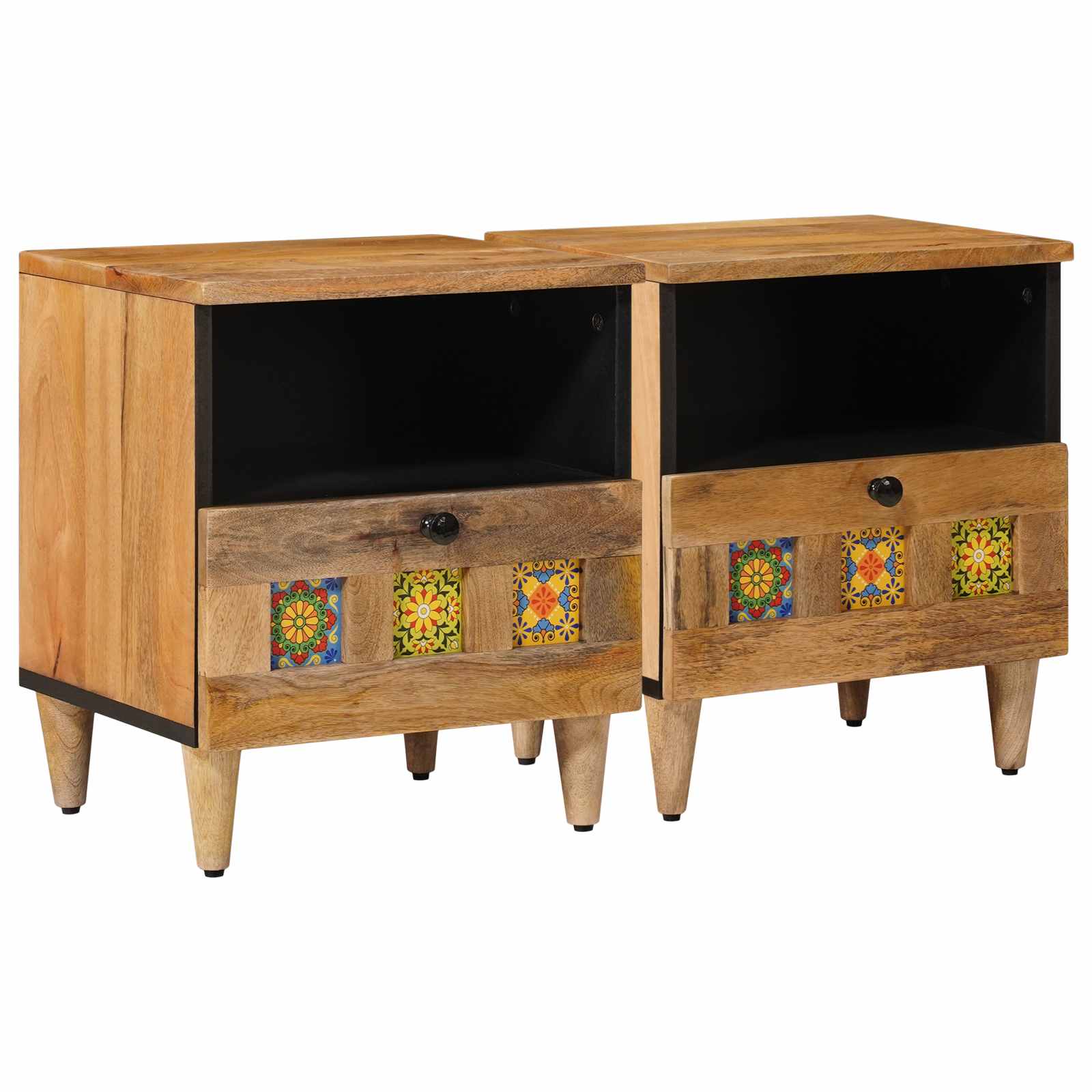 Nachttisch 2 stk. Natur 40 x 33 x 46 cm Massivholz Mango