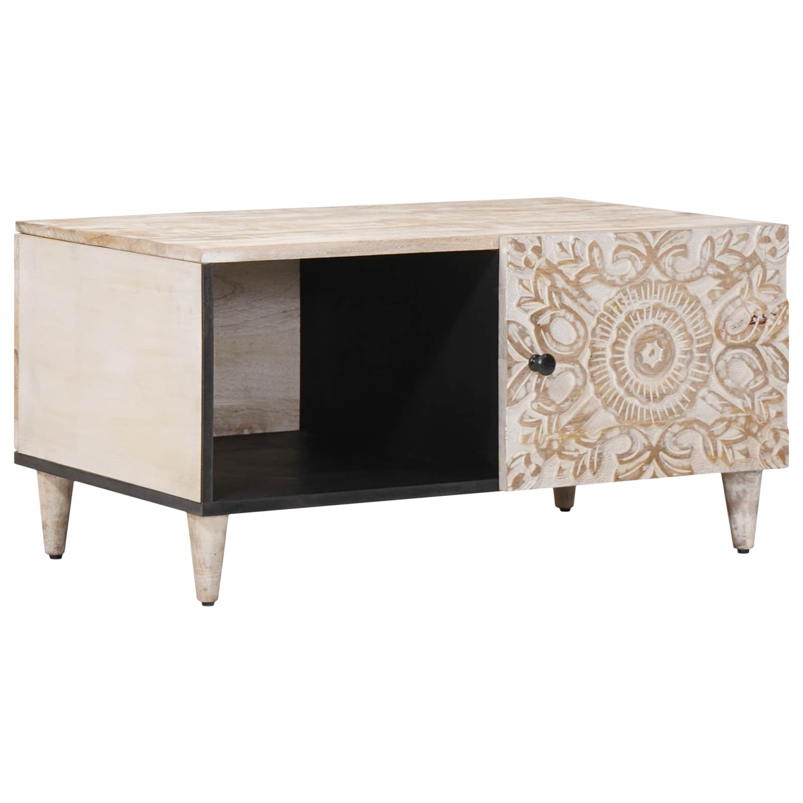 Couchtisch Weiß 80 x 50 x 40 cm Massivholz Mango