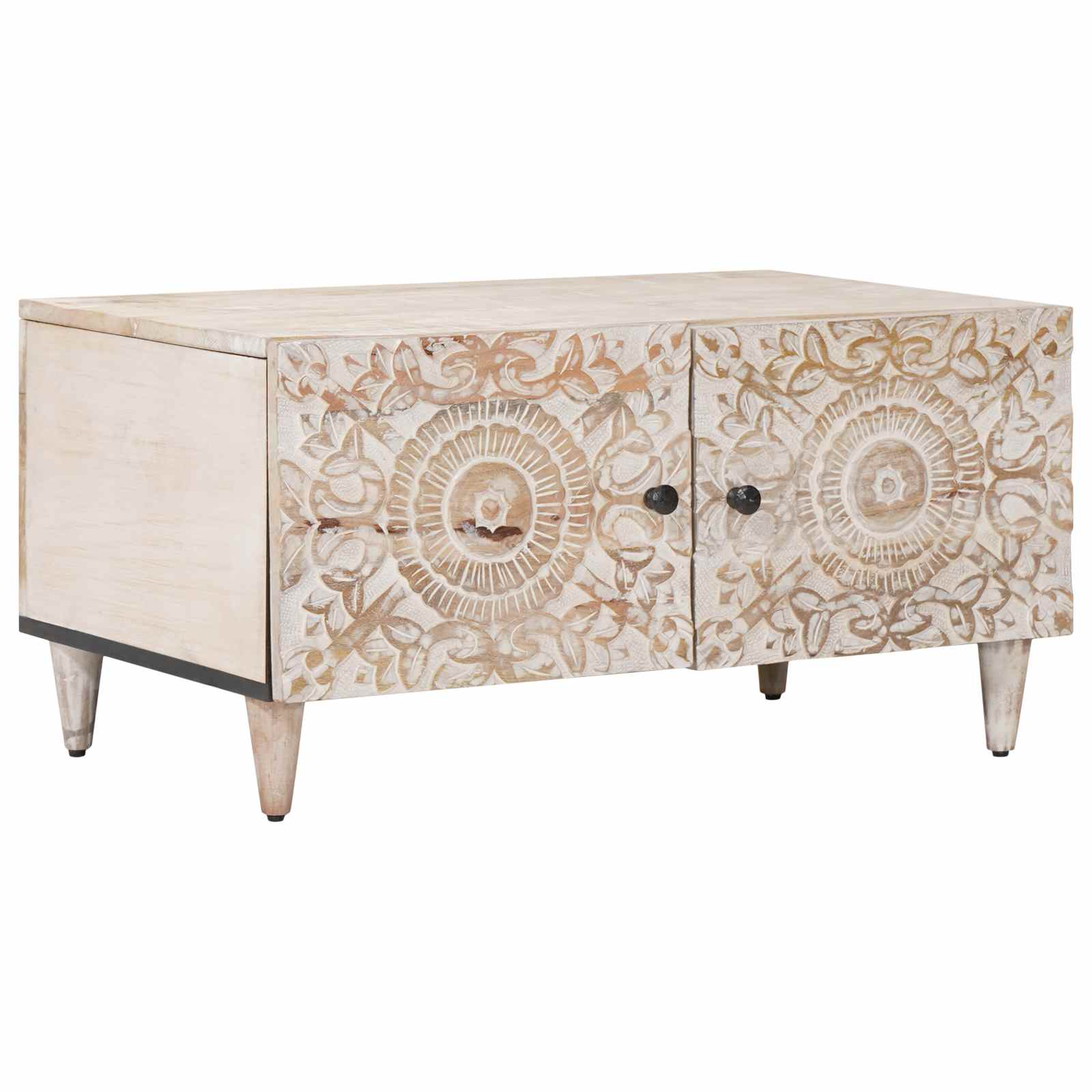 Couchtisch Weiß 80 x 50 x 40 cm Massivholz Mango