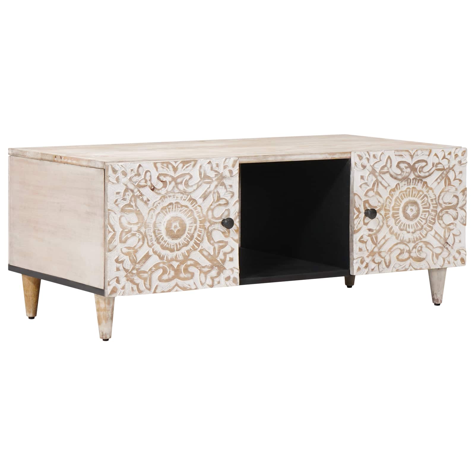 Couchtisch Weiß 100 x 54 x 40 cm Massivholz Mango