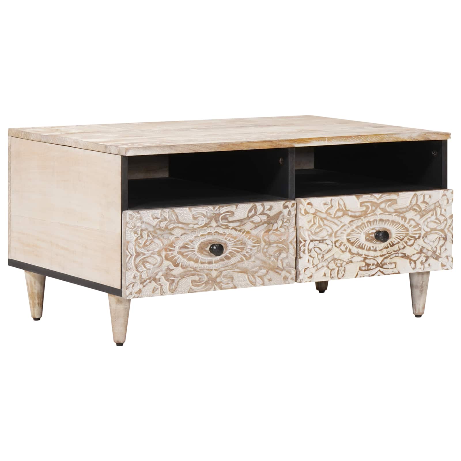 Couchtisch Weiß 80 x 54 x 40 cm Massivholz Mango