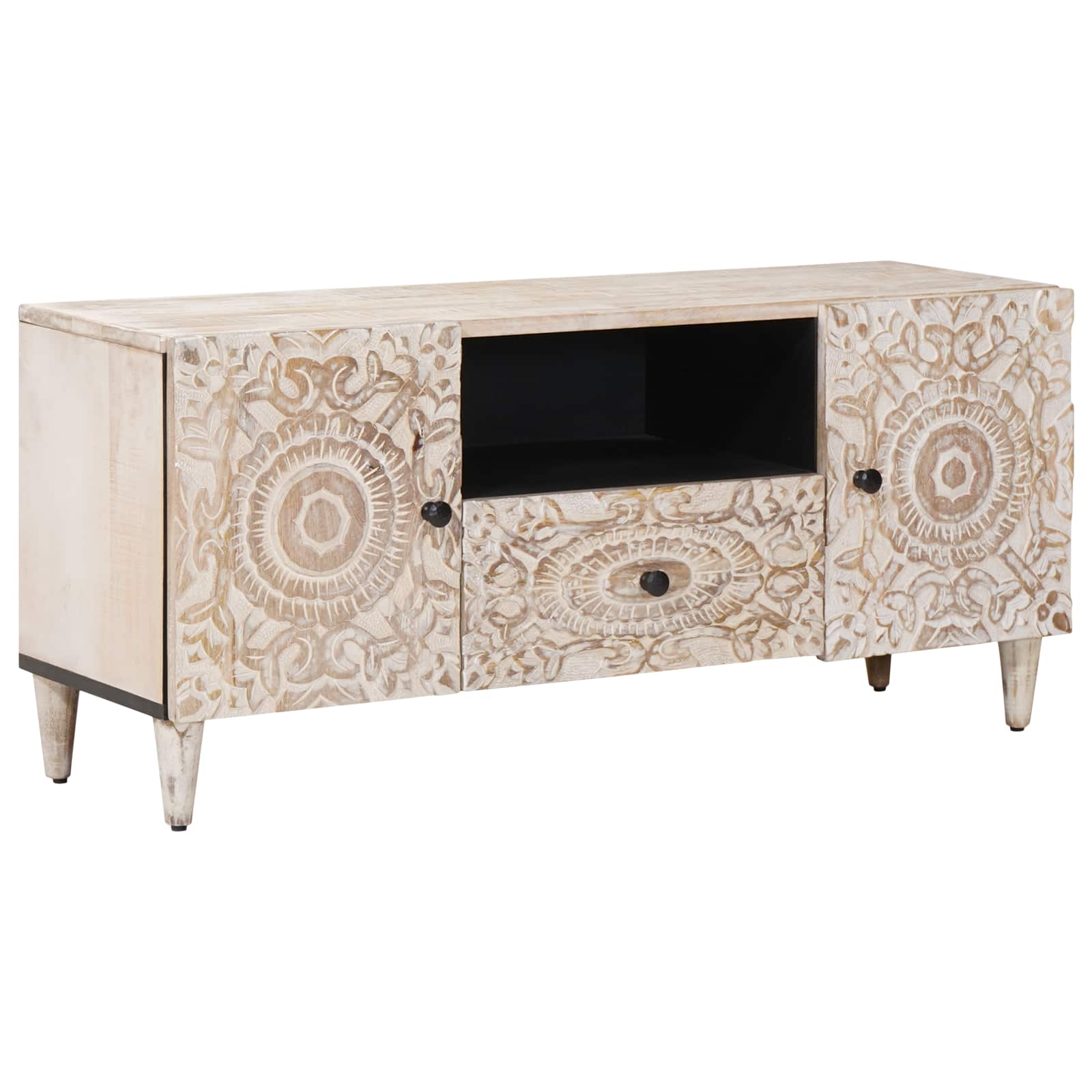 TV-Schränk Weiß 105 x 33,5 x 46 cm Massivholz Mango