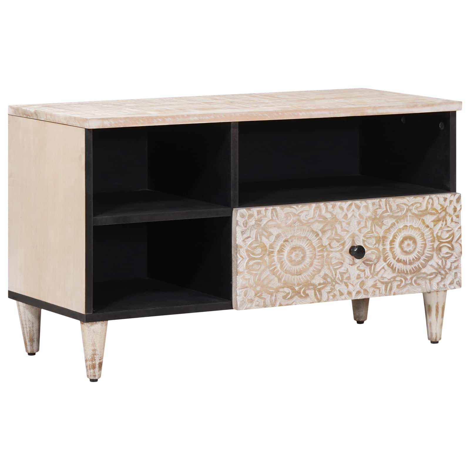 TV-Schränk Weiß 80 x 33,5 x 46 cm Massivholz Mango