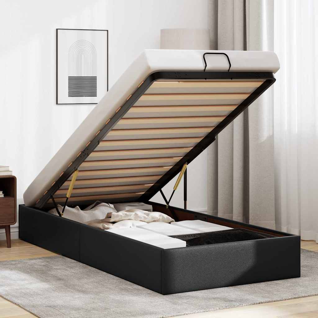 Ottoman-Bett ohne Matratze Schwarz 90x200 cm Kunstleder