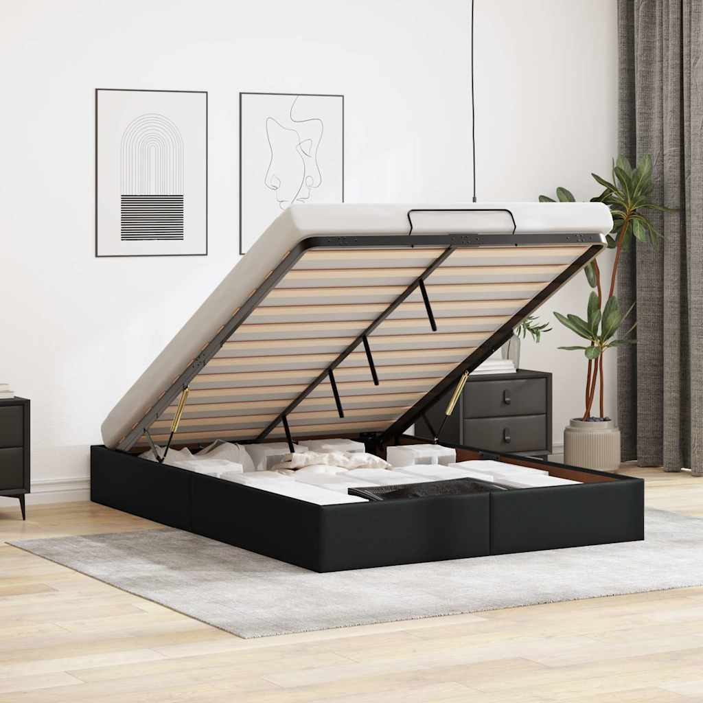 Ottoman-Bett ohne Matratze Schwarz 140x190 cm Kunstleder