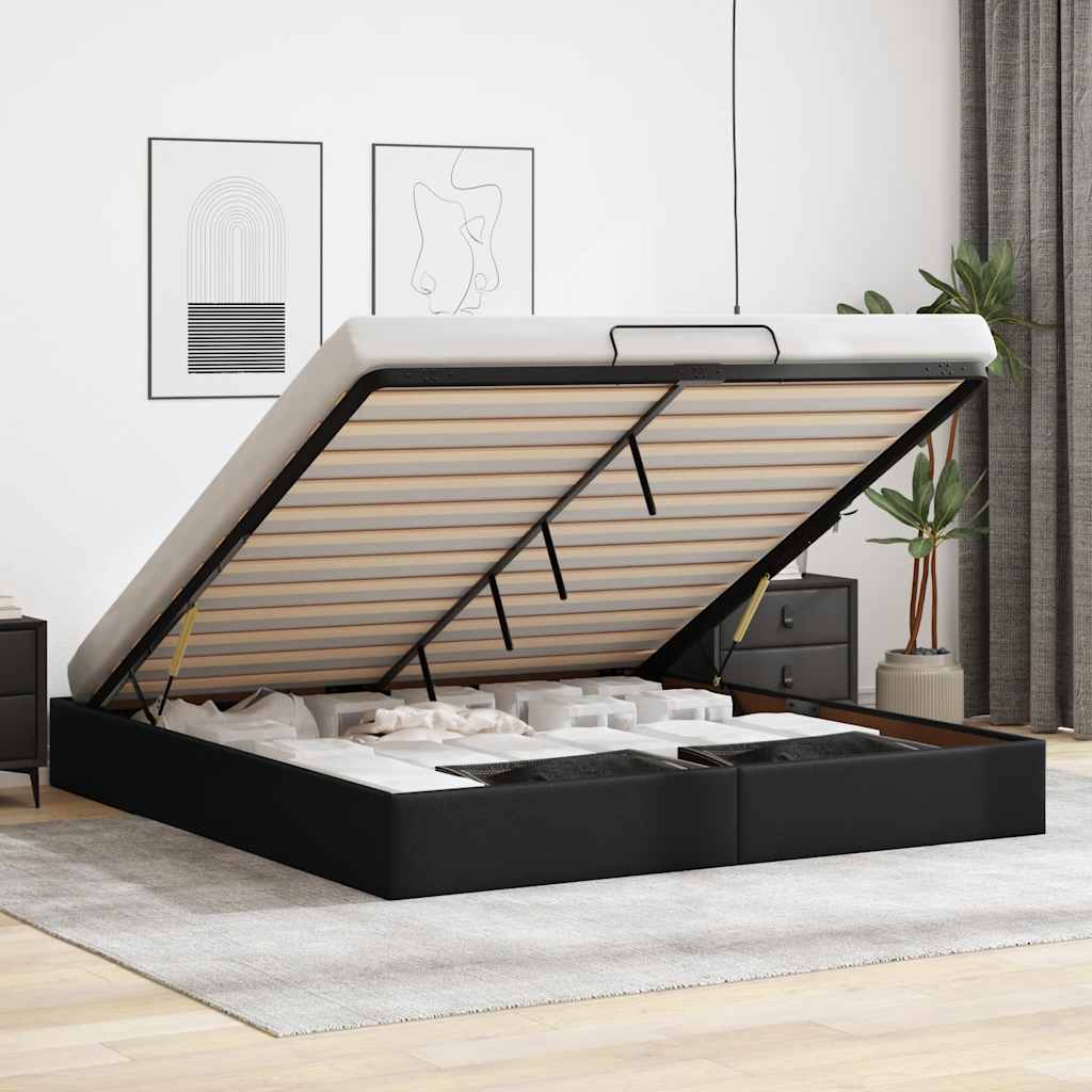 Ottoman-Bett ohne Matratze Schwarz 160x200 cm Kunstleder
