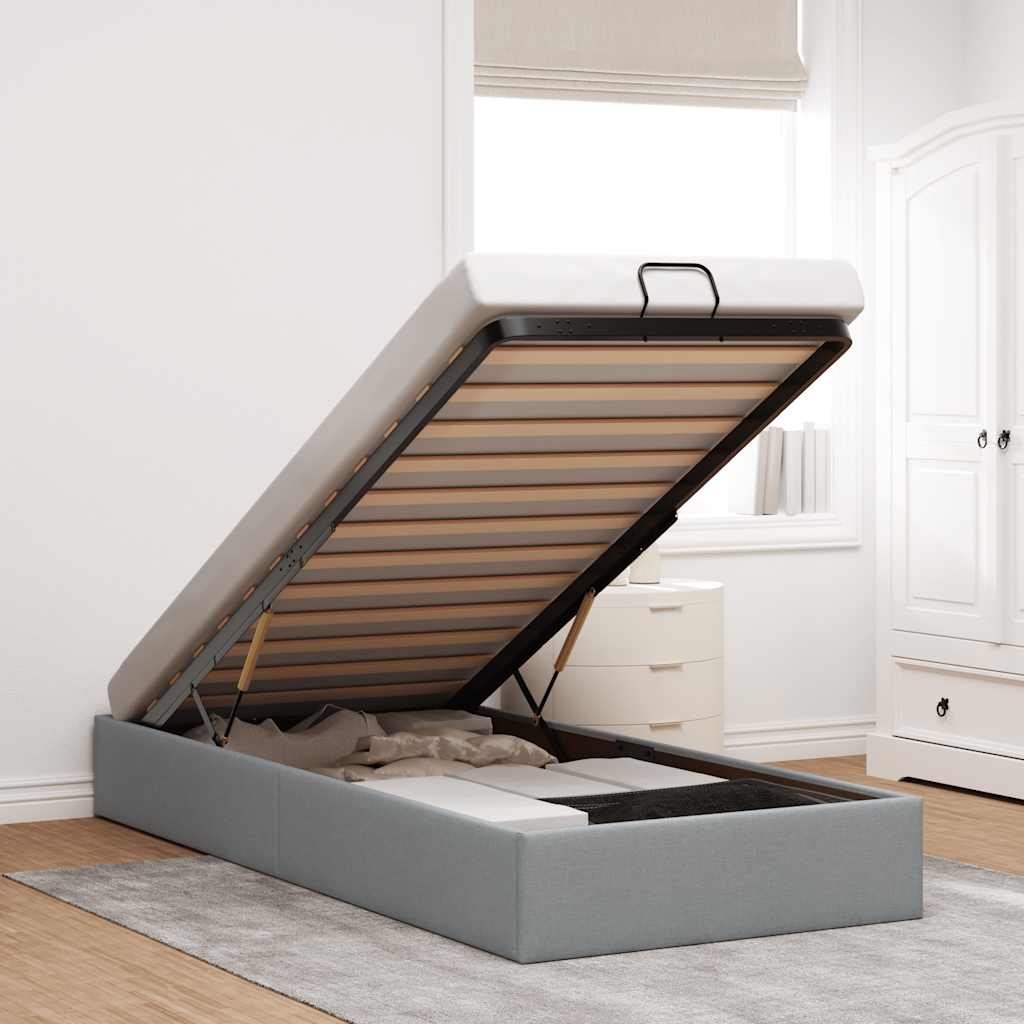 Ottoman-Bett ohne Matratze Hellgrau 90x190 cm Stoff