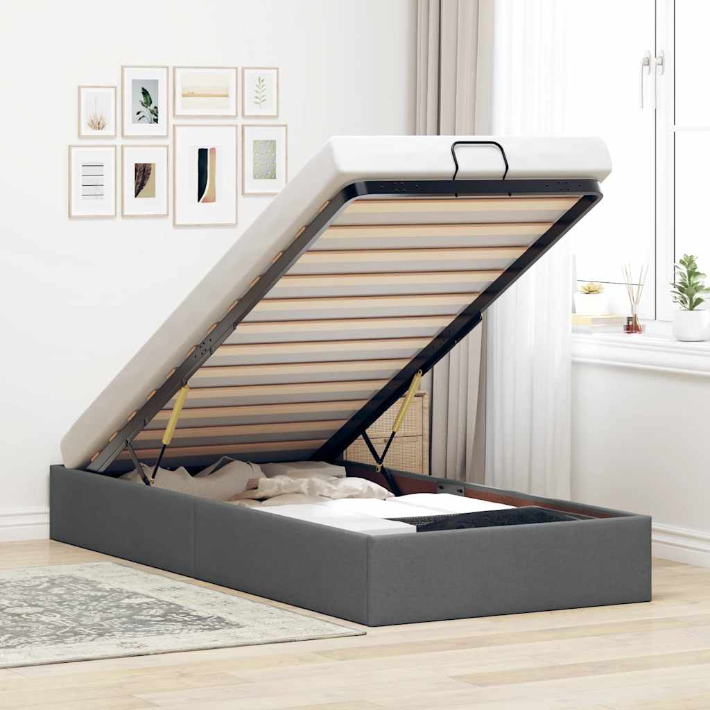 Ottoman-Bett ohne Matratze Dunkelgrau 90x190 cm Stoff