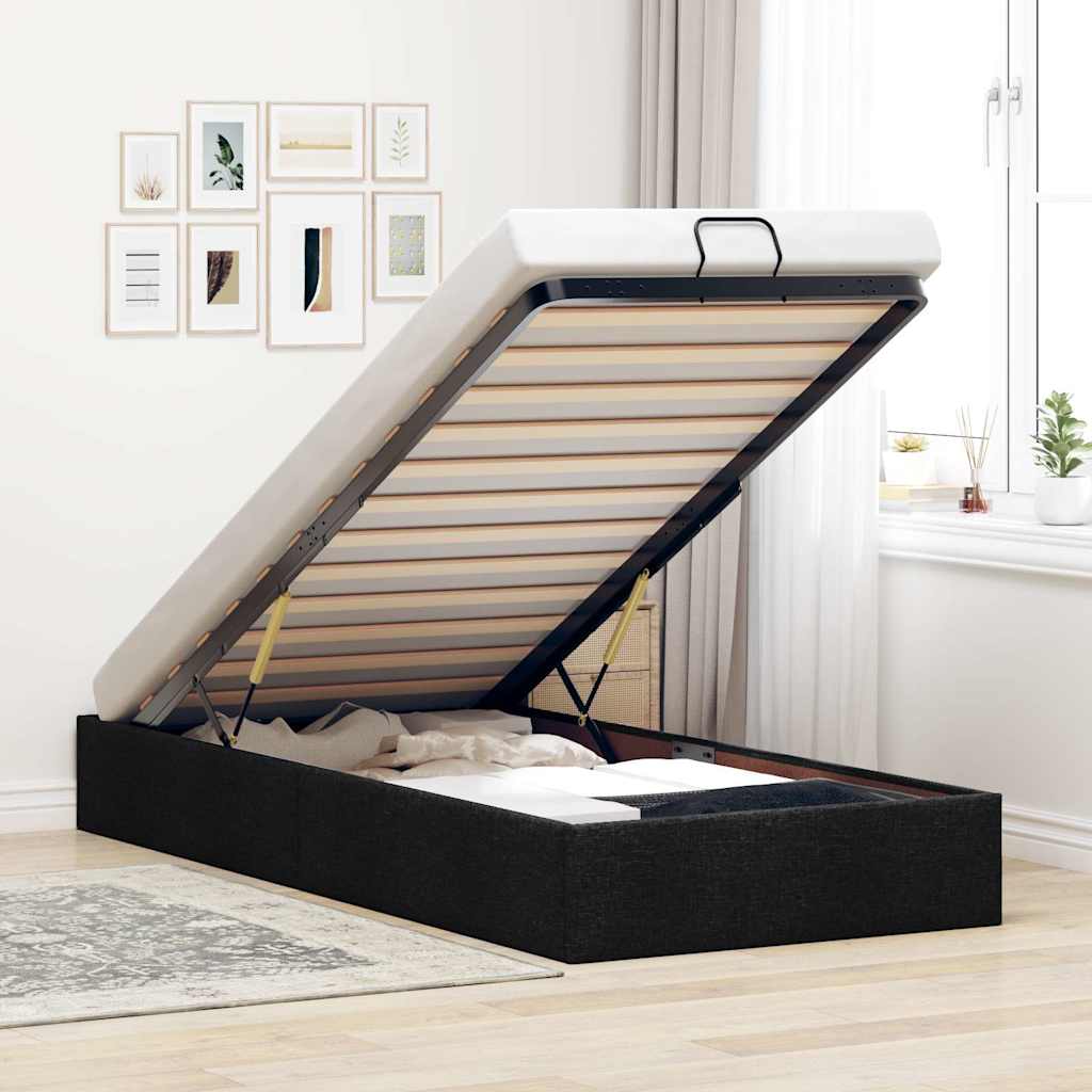 Ottoman-Bett ohne Matratze Schwarz 90x190 cm Stoff