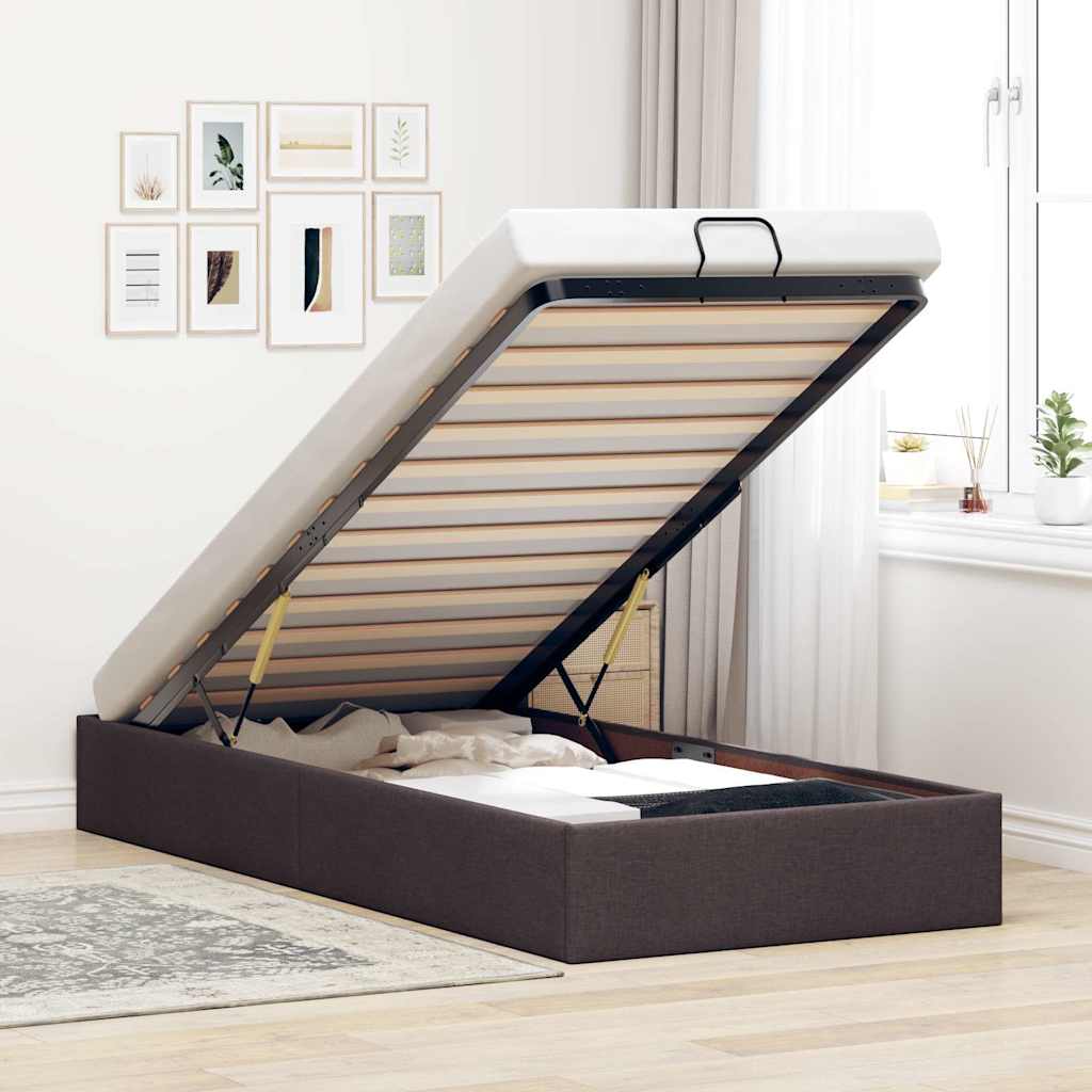 Ottoman-Bett ohne Matratze Dunkelbraun 90x190 cm Stoff