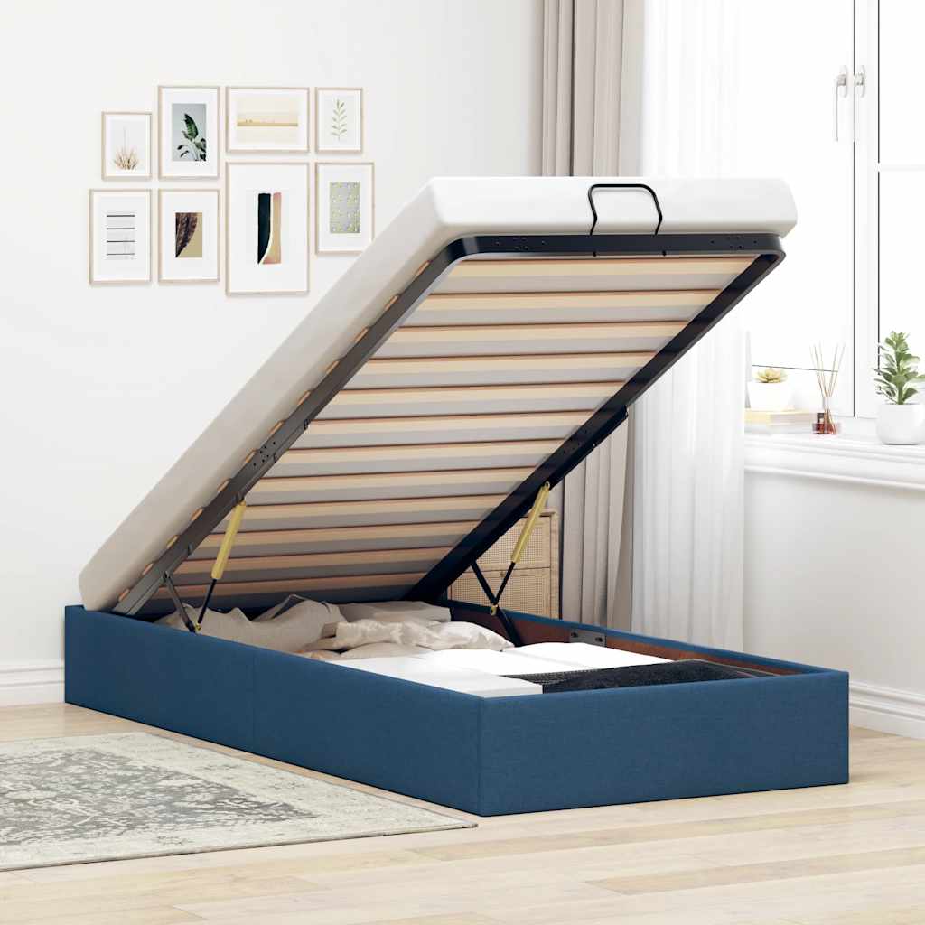 Ottoman-Bett ohne Matratze Blau 90x190 cm Stoff