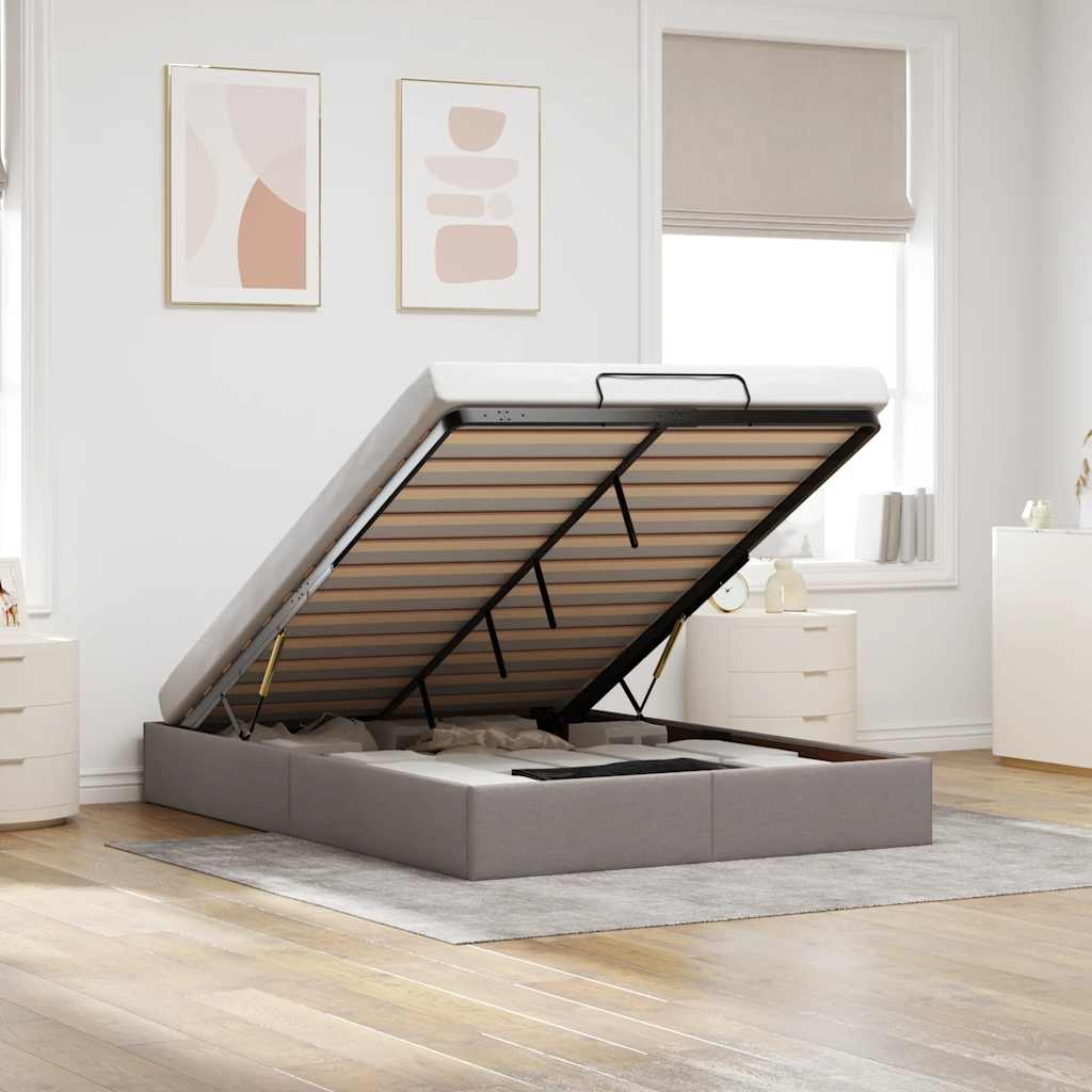 Ottoman-Bett ohne Matratze Taupe 140x200 cm Stoff