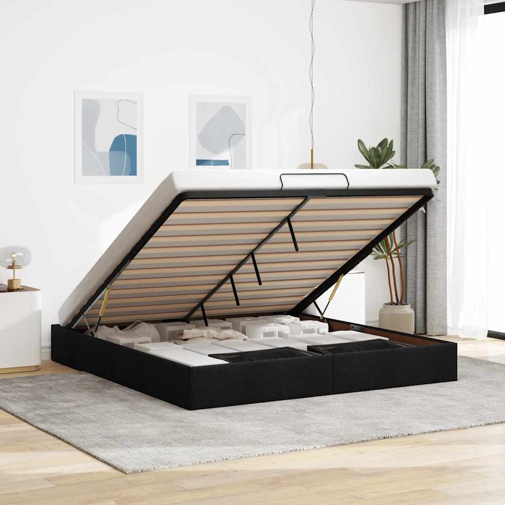Ottoman-Bett ohne Matratze Schwarz 160x200 cm Stoff