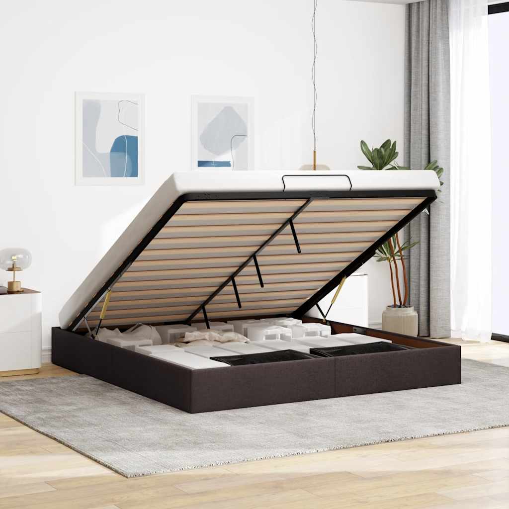 Ottoman-Bett ohne Matratze Dunkelbraun 160x200 cm Stoff