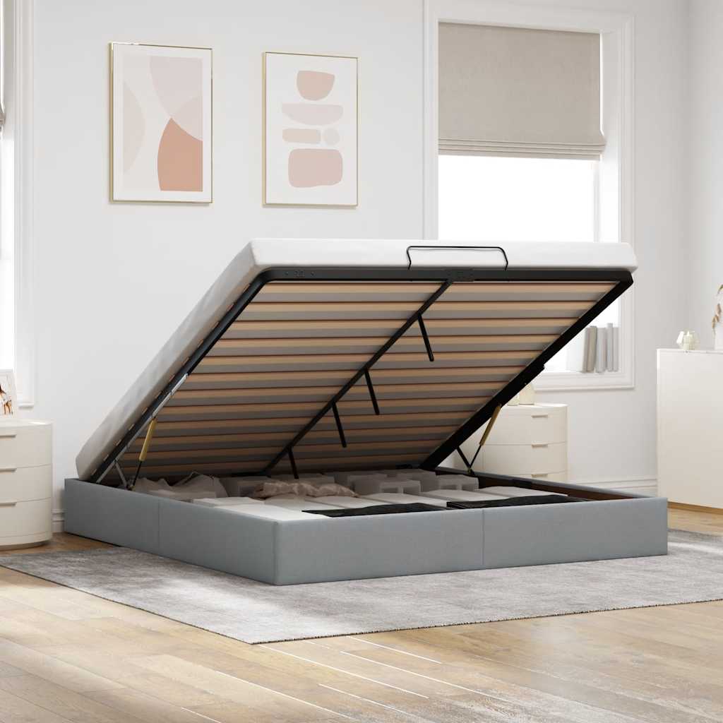 Ottoman-Bett ohne Matratze Hellgrau 200x200 cm Stoff