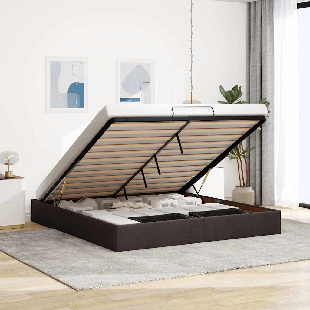 Ottoman-Bett ohne Matratze Dunkelbraun 200x200 cm Stoff