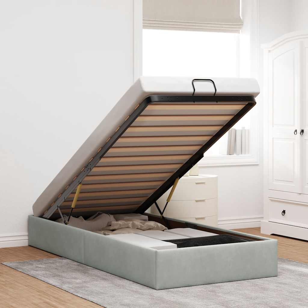 Ottoman-Bett ohne Matratze Hellgrau 80x200 cm Samt