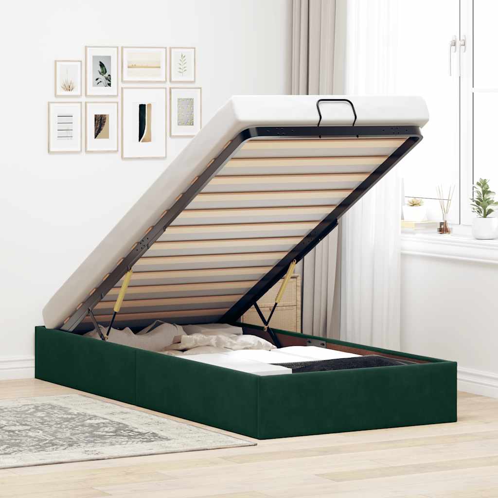 Ottoman-Bett ohne Matratze Dunkelgrün 90x190 cm Samt